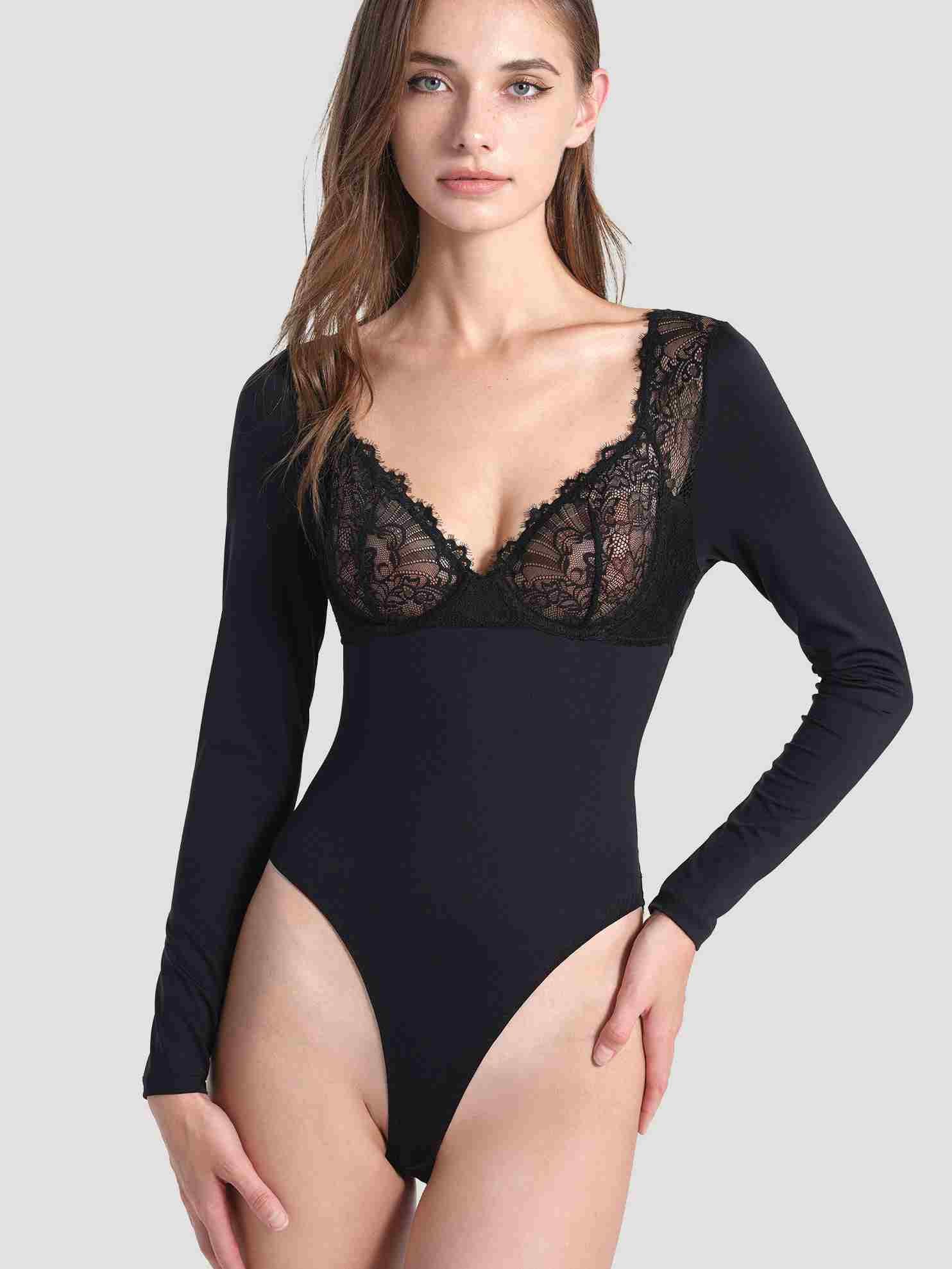 Long Sleeve Underwire Lace Bodysuit